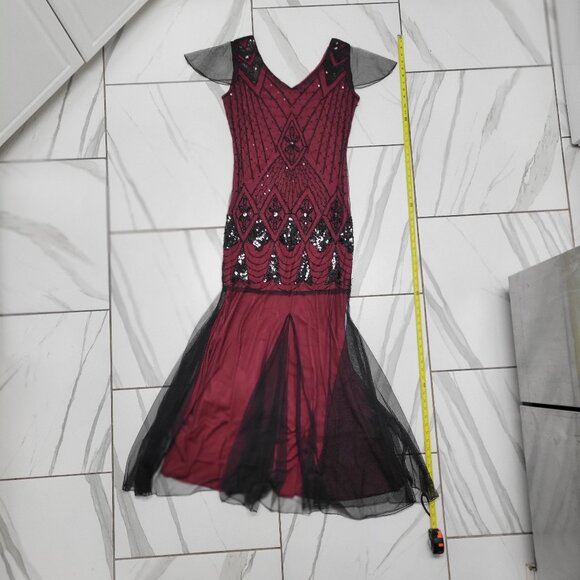 1920s style Costume formal party red dress with Lace and sequins overlay xs/sm - Picture 4 of 13